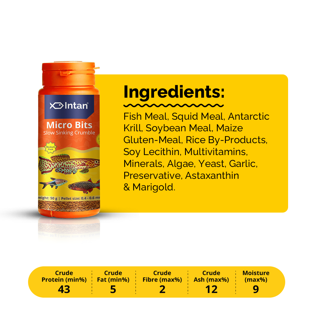 Intan Micro Bits packaging with ingredients and guaranteed analysis