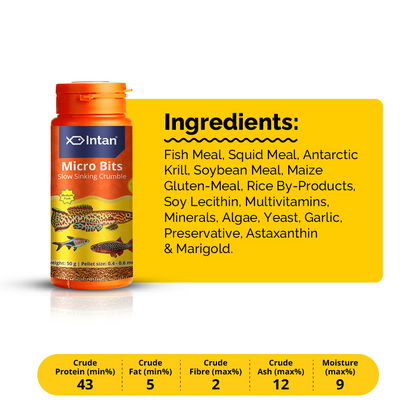 Intan Micro Bits packaging with ingredients and guaranteed analysis