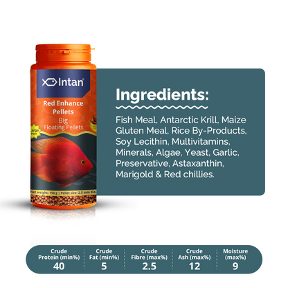 Intan Red Enhance Pellets packaging with ingredients and guaranteed analysis