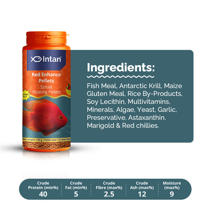 Intan Red Enhance Pellets packaging with ingredients and guaranteed analysis